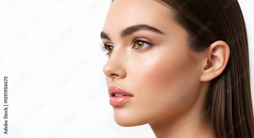 Fototapeta premium Young Woman's Portrait: Flawless Skin, Natural Makeup, Beauty Concept