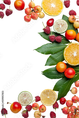 Vibrant Assorted Fruits and Leaves Decorative Border for Summer Design