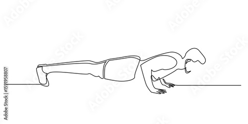 continuous line drawing of man doing push-ups.fitness,training,gym studio.editable line art vector