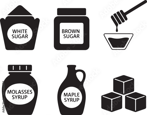 Sweetener icons white sugar brown sugar molasses syrup maple syrup sugar cubes
