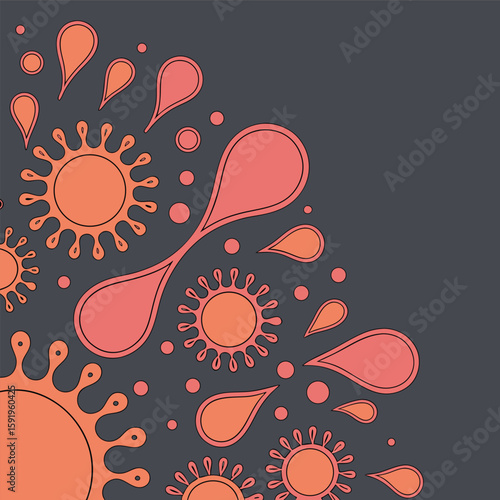 A playful pattern of stylized suns and teardrop shapes creates a whimsical and eyecatching design, perfect for adding a touch of fun to any project