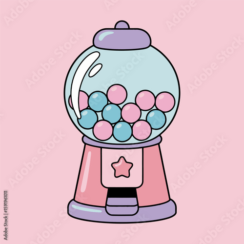 Cute Pink Gumball Machine Cartoon Illustration