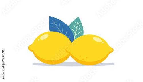 Bright and cheerful lemons in a digital illustration with leaf details, great for product packaging or summer designs.
