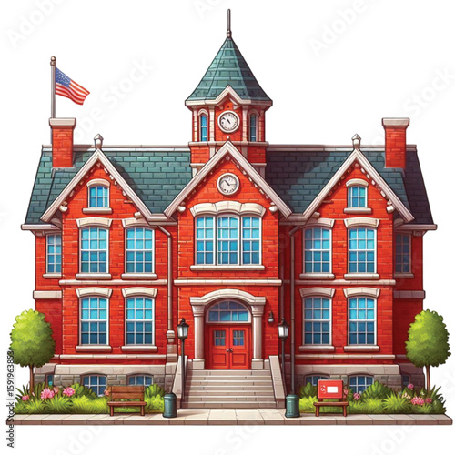 Red Brick School Building Illustration transparent