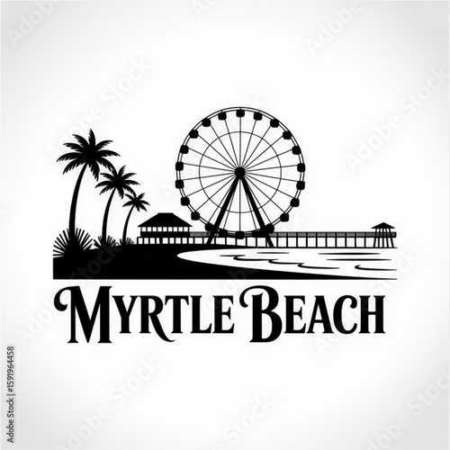 Myrtle Beach Skyline Silhouette — Coastal Resort in South Carolina Vector Illustration