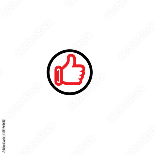 A red thumbs up icon inside a black circle on a white background image
