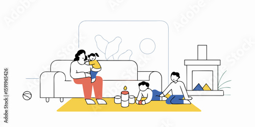 drawing of a family on the floor