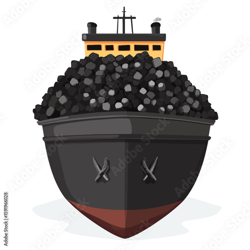Coal transport ship on a white background 