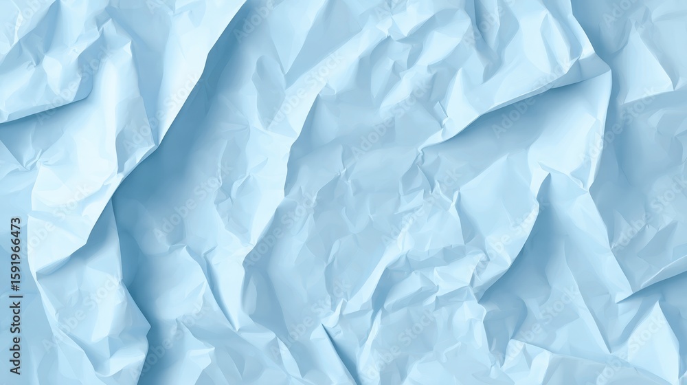 Fototapeta premium Crumpled pale blue wrapping paper creating soft textural background, providing gentle color gradient and wrinkled surface with subtle visual depth and artistic potential