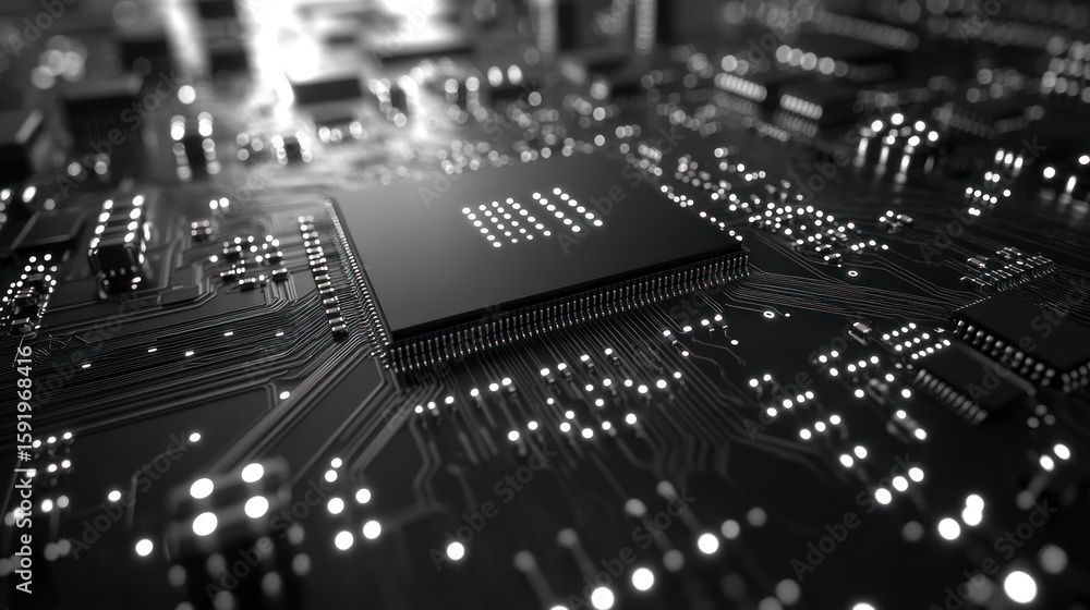 Close-up circuit board with processor Close-up circuit board with processor