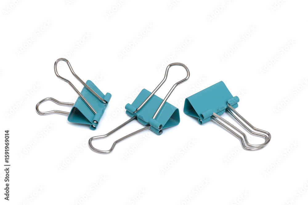 Metal paper clips isolated on white background, office supplies Metal paper clips isolated on white background, office supplies