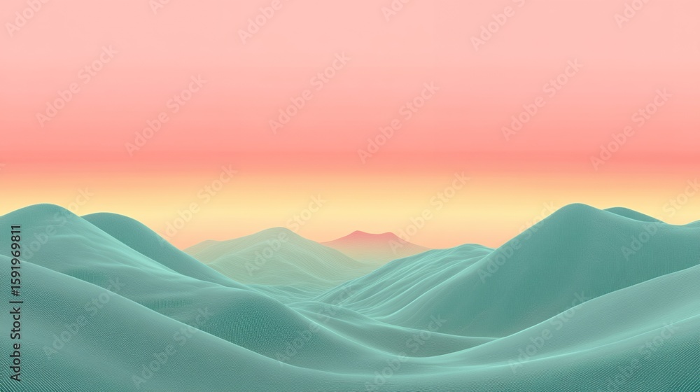 Fototapeta premium Stylized Mountain Landscape with Pastel Sky and Digital Texture