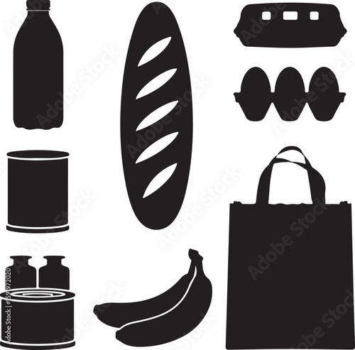 Black grocery items collection food shopping