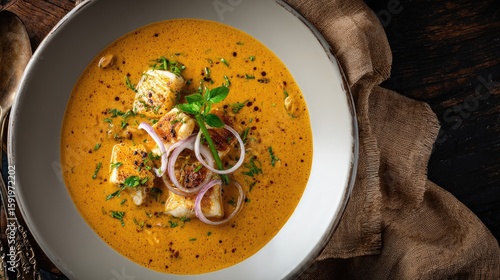 Guinea-Bissau dish Caldo de Mancarra Peanut soup with fish or meat creamy and aromatic