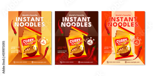 Spicy and flavorful instant noodles advertisement for social media, highlighting fast cooking and curry flavor. Great for product marketing or packaging mockups.