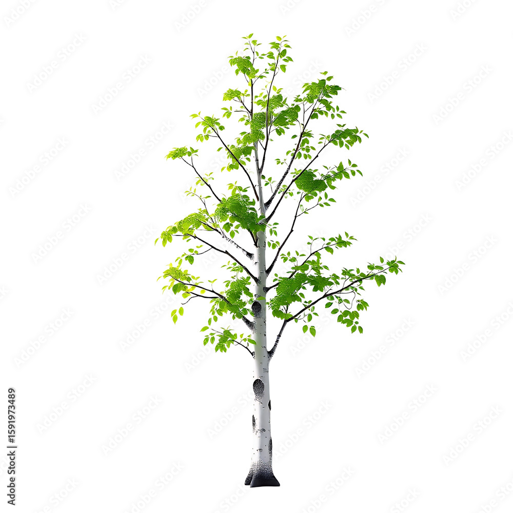 Green Tree Illustration White Bark Branches Leaves Nature Stock Image Green Tree Illustration White Bark Branches Leaves Nature Stock Image