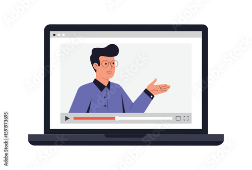 Man Giving Online Video Lecture, Online Education concept vector illustration.