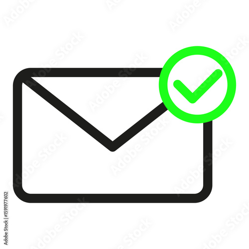 Email confirmation icon. Message received symbol. Success Vector notification. Green checkmark graphic.