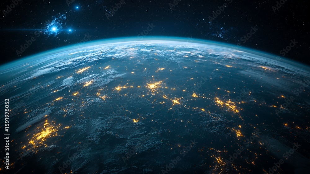 Fototapeta premium Earth From Space City Lights at Night Glowing in Dark Universe