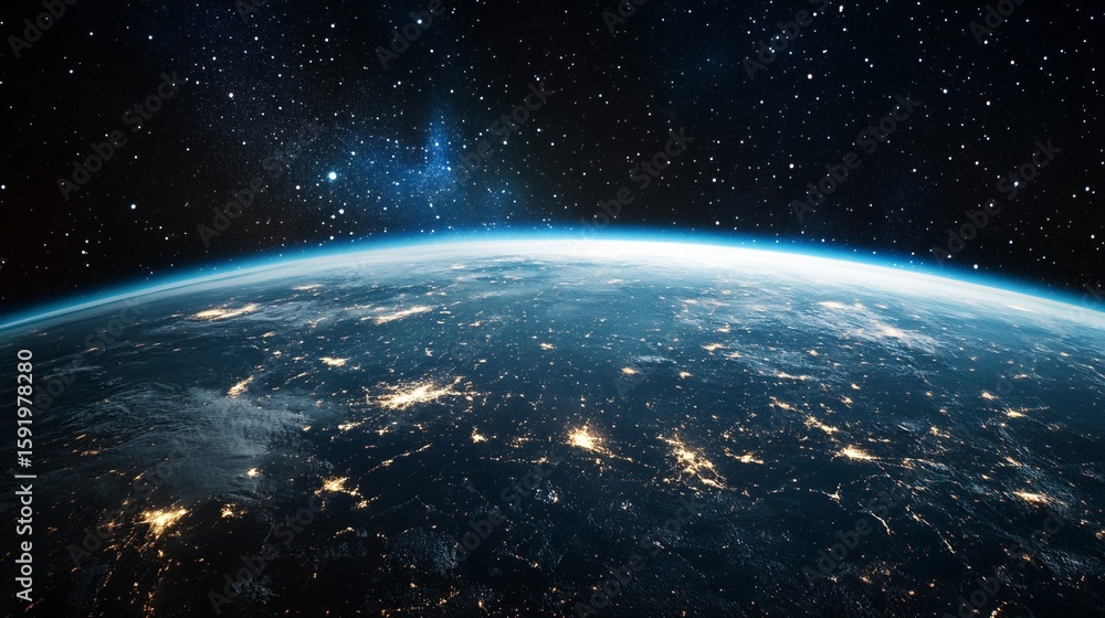 Obraz premium Earth View From Space with City Lights and Starry Background