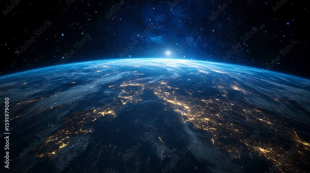 Obraz premium Earth at Night From Space View of City Lights and Atmosphere