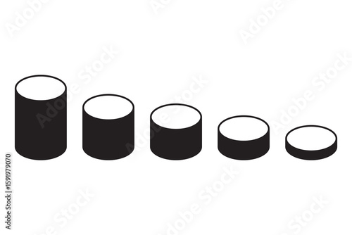 Cylinder shape objects. Decreasing size illustration. Data storage Vector. Volume capacity symbol.