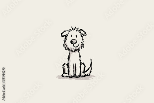Cute hand-drawn flat vector illustration of a dog sitting and smiling  