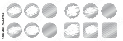 Silver scratch cards, scraped texture effect. Vector set of metallic scratch-off templates for lotteries, prize money, and discount coupons. Isolated on transparent background.
