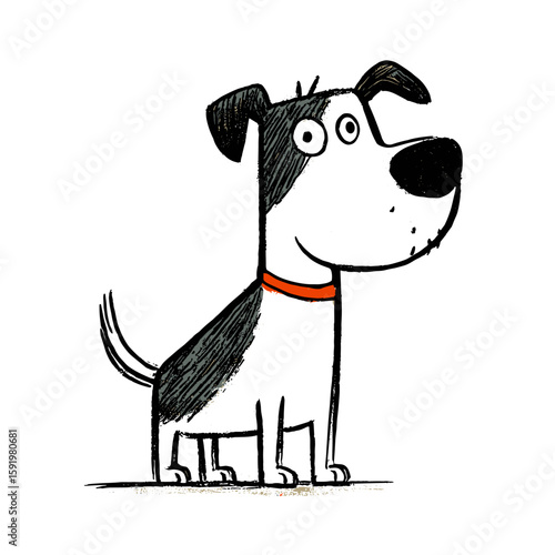 Cartoon dog standing happily with collar on white background  