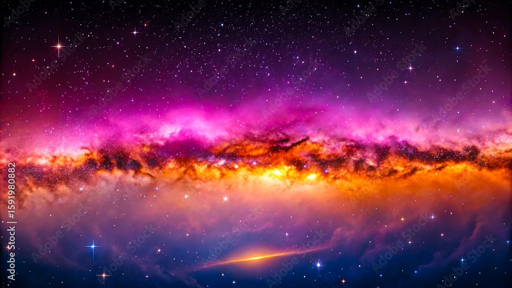 Naklejka premium Stunning colorful galaxy with glowing nebula and bright stars in deep space