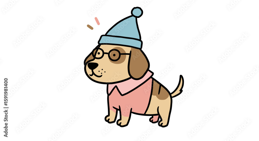 Fototapeta premium Cute dog wearing glasses and a hat in a playful pose 