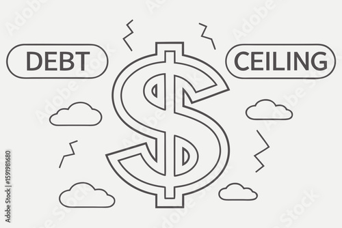 Political Budget Cut Crisis – Silhouette and Line Art Concepts of Government, Economy & Protest