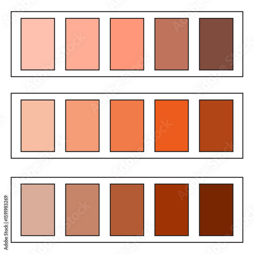 Skin tone palette. Hue variation chart. Nude color collection. Vector shade illustration.