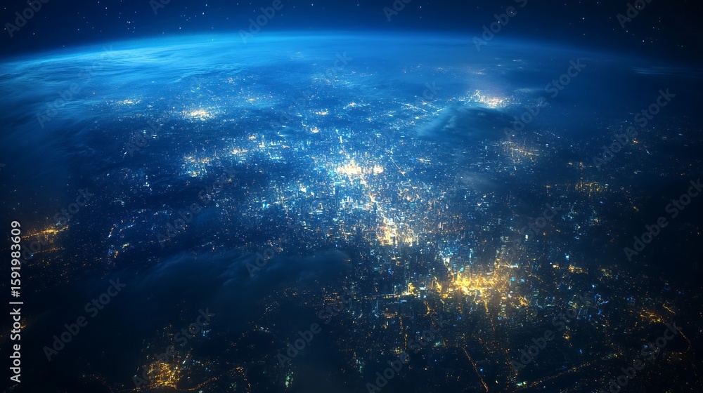 Fototapeta premium Earth at Night View From Space with City Lights Glowing