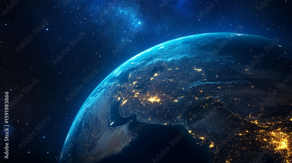 Obraz premium Earth From Space City Lights Glowing at Night View From Orbit