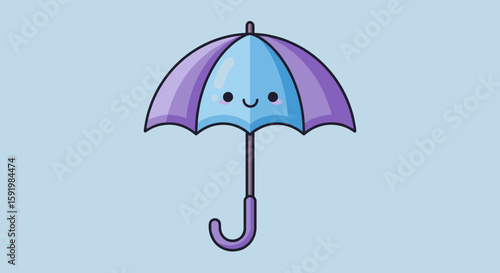 Cute cartoon umbrella smiling against light blue background