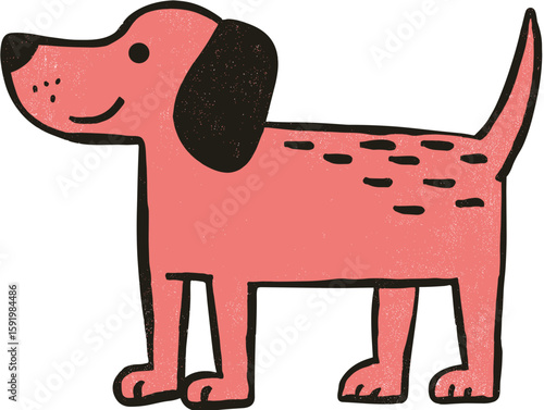 Cartoon dog standing happily with a playful expression and colorful design  