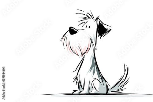 Hand drawn flat vector illustration of a dog sitting and looking curious  