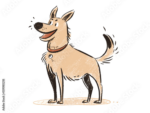 Cheerful dog standing with a happy expression in hand-drawn style  