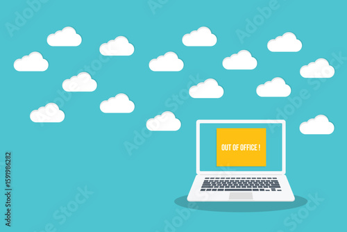 Laptop with out of office business sign