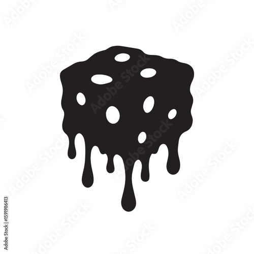 Abstract black silhouette of melting cheese block with holes