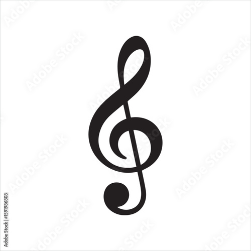 Elegant black treble clef symbol isolated on a clean white background