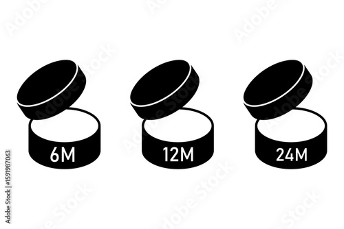 Cosmetic expiry icons. Period after opening. PAO label Vector. Cream jar symbols.