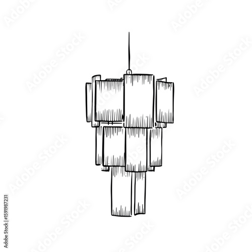 A chandelier modern style with plates of metal.