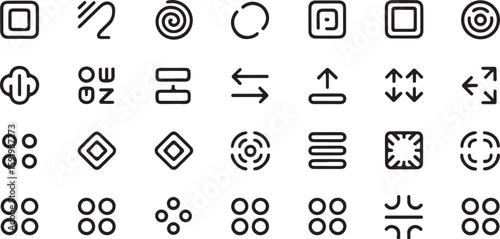 Collection of abstract graphic symbols and icons shapes