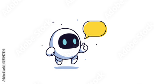 Cute little robot with a speech bubble gives a friendly thumbs up gesture