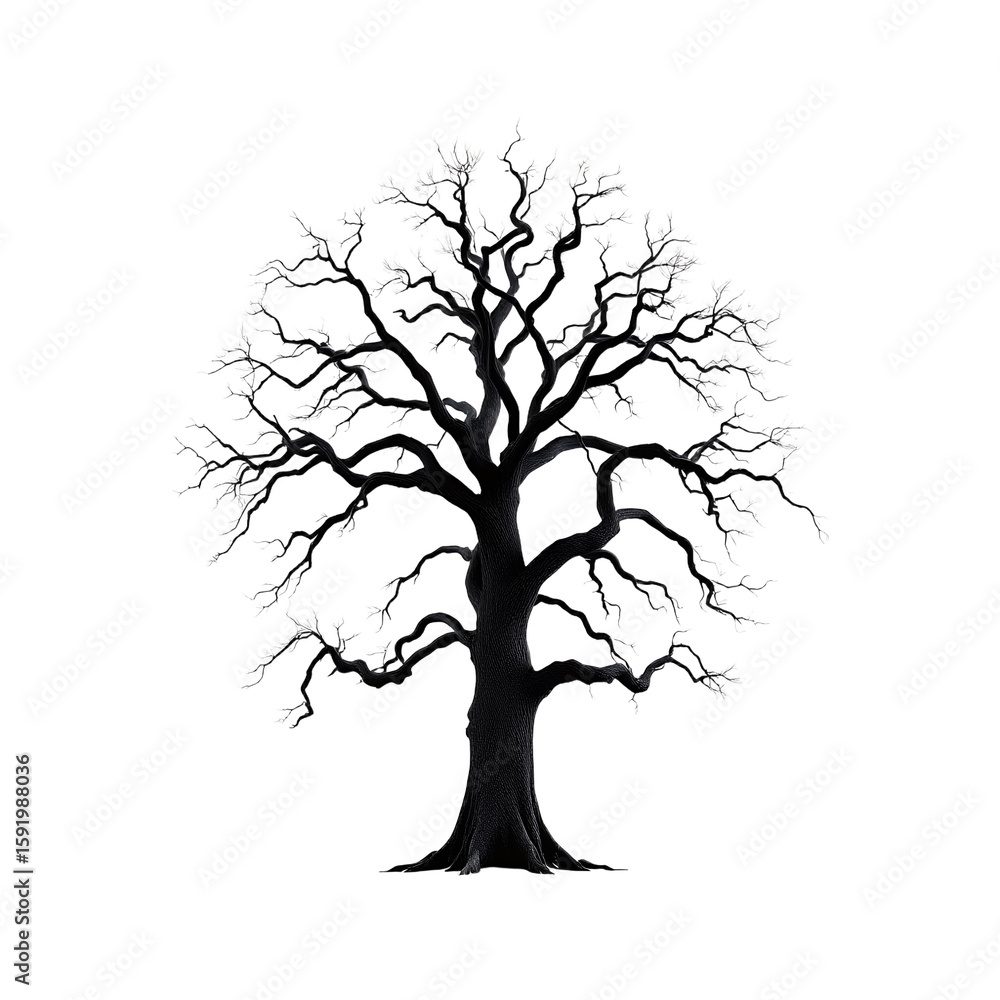 Obraz premium Elegant Blooming Tree Silhouette on Black Background