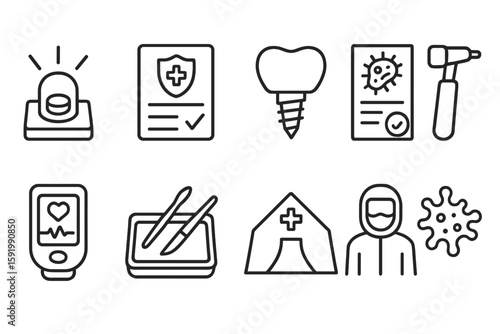 Healthcare and dental line icon set. medical, virus, clinic, outline collection