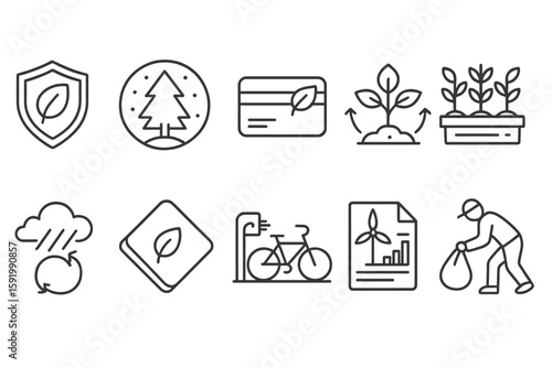 Eco-friendly living linear icon set. sustainable lifestyle and environment icons