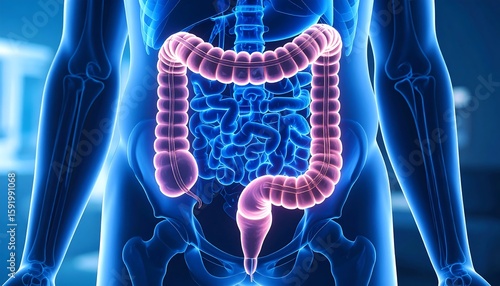 3D medical illustration of the large intestine
